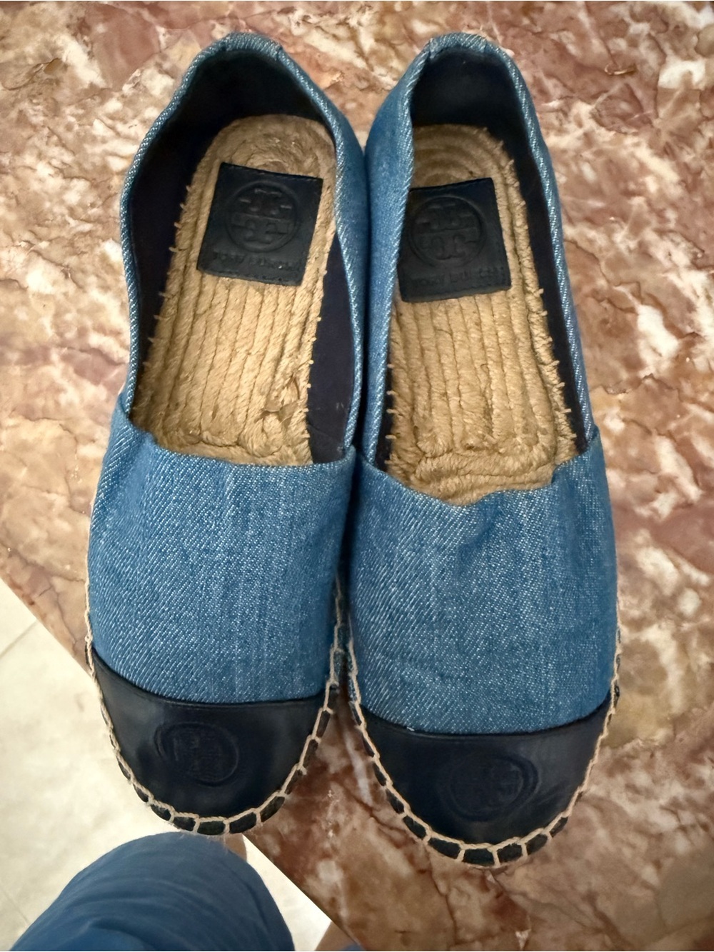 Tory Burch Blue Denim Espadrilles with Black Toe Caps